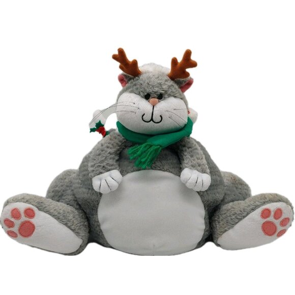 Fat Cat Gray White Plush Design West Neiman Marcus Stuffed Animal Christmas - Picture 1 of 12